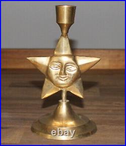 Vintage hand made brass star candle holder candlestick