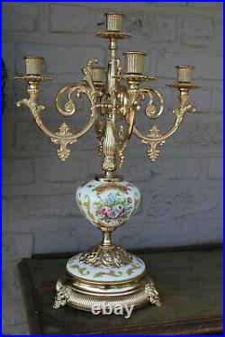 Vintage italian Candelabra porcelain floral decor satyr heads candle holder