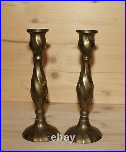 Vintage pair hand crafted brass candlesticks