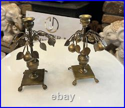 Vintage pair of Mottahedeh brass claw footed pear candlesticks candle holders