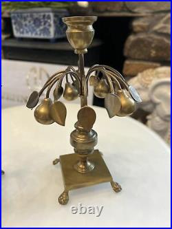 Vintage pair of Mottahedeh brass claw footed pear candlesticks candle holders