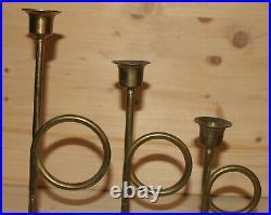 Vintage set 3 hand made brass candle holders candlesticks trumpet shape
