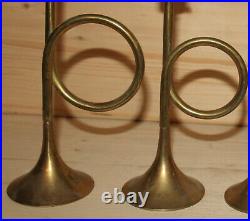 Vintage set 3 hand made brass candle holders candlesticks trumpet shape