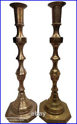 Vintage tall English Solid brass pushup candlesticks