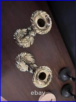 Virginia Metalcrafter Bronze Brass Swirl Embellished Candle Holder Pair Set