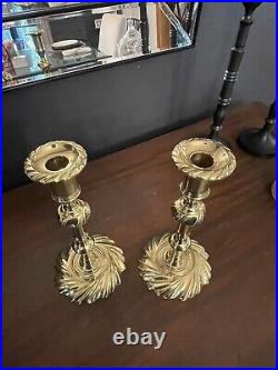 Virginia Metalcrafter Bronze Brass Swirl Embellished Candle Holder Pair Set