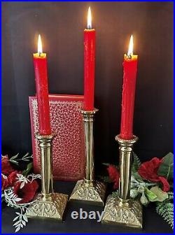 Virginia Metalcrafters Brass Candle Holders Vintage Candlesticks Marked 3 Pcs