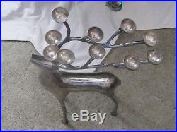 Vntg 20 Silver-plated Heavy Brass Reindeer 10-cup Deer Antler Candle Holder
