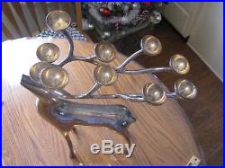 Vntg 20 Silver-plated Heavy Brass Reindeer 10-cup Deer Antler Candle Holder