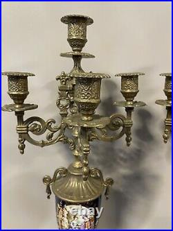 Vntg Pair Brevettato Brass Candelabra Baroque Style Blue 4 Arm 5 Candles 19H