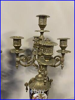 Vntg Pair Brevettato Brass Candelabra Baroque Style Blue 4 Arm 5 Candles 19H