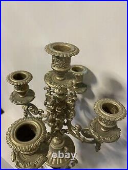 Vntg Pair Brevettato Brass Candelabra Baroque Style Blue 4 Arm 5 Candles 19H