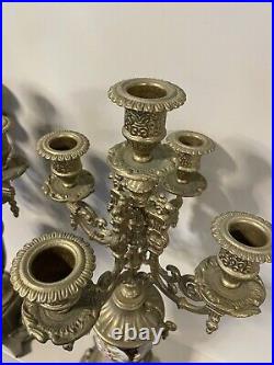 Vntg Pair Brevettato Brass Candelabra Baroque Style Blue 4 Arm 5 Candles 19H