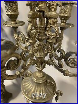 Vntg Pair Brevettato Brass Candelabra Baroque Style Blue 4 Arm 5 Candles 19H