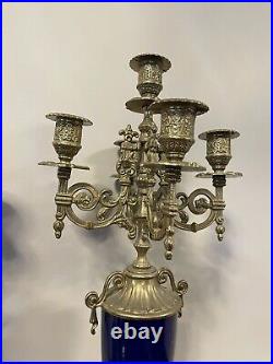 Vntg Pair Brevettato Brass Candelabra Baroque Style Blue 4 Arm 5 Candles 19H