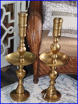 Vtg 30 Moroccan Etched Brass Pillar Floor Altar Candlestick Candle Holder Pair
