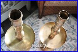 Vtg 30 Moroccan Etched Brass Pillar Floor Altar Candlestick Candle Holder Pair