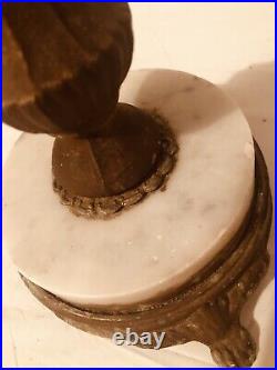 Vtg 4 arm Distressed brass brown Marble Table Candle candelabra Holder