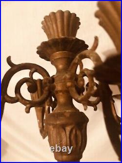 Vtg 4 arm Distressed brass brown Marble Table Candle candelabra Holder