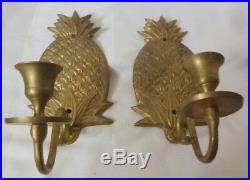 Vtg 40s Brass Metal Heavy Pineapple Wall Sconce Candle Holder Dining Room Rare