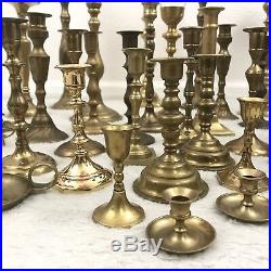 Vtg 41 Brass Candlestick Lot Wedding Tablescape Hollywood Regency Decor Xmas