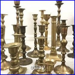 Vtg 41 Brass Candlestick Lot Wedding Tablescape Hollywood Regency Decor Xmas