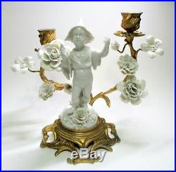 Vtg A Mottahedeh Design Italy Bronze/Brass White Dresden Porcelain Candle Holder
