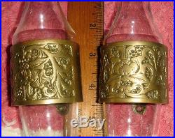 Vtg Art Deco Nouveau Engraved Relief Brass Glass Candle Holder Sconce Vase Lot 6