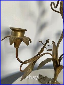 Vtg Brass Art Deco Nouveau Candleholder Daffodil Flowers Leaves Candelabra 15 T