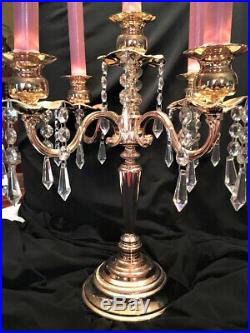 Vtg Brass Five Arm Candelabra/Candle Holder withCrystal Prisms