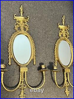 Vtg Brass Pair Glo-Mar 2 Arm Wall Sconce Candelabra Mirror Candle Holders Gold