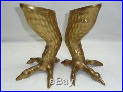 Vtg Brass Talon Claw Foot Chicken Bird Legs Candle Holders Mcm Hollywood Regency
