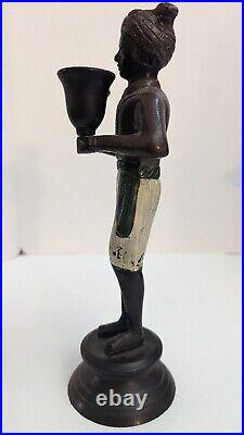 Vtg Bronze/Brass Nubian Servant Painted Double Candlestick Holder