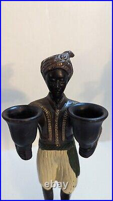 Vtg Bronze/Brass Nubian Servant Painted Double Candlestick Holder