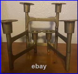 Vtg Brutalist Mid Century Modern Folding Brass 6 Candle Holder Candelabra Rare