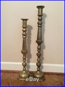Vtg Heavy Lg Baroque Brass Altar Candlesticks Candle Holder Hollywood Regency