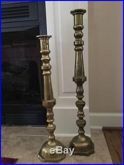Vtg Heavy Lg Baroque Brass Altar Candlesticks Candle Holder Hollywood Regency CF