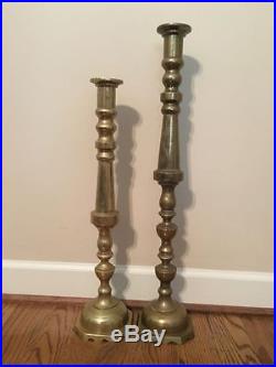 Vtg Heavy Lg Baroque Brass Altar Candlesticks Candle Holder Hollywood Regency CF