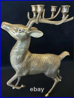 Vtg Large Gold Brass Deer Stag Reindeer Candelabra Candle Stick Holder Holiday