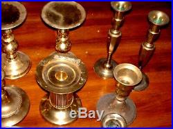 Vtg Lot (13) Brass Candlesticks Taper Candle Holders Mix Match Wedding Party Fun