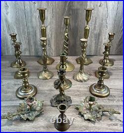 Vtg Lot 16x To 12 Brass Candlestick Holders Various Styles Pairs Wedding Party