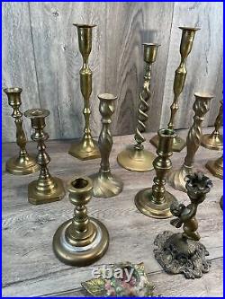 Vtg Lot 16x To 12 Brass Candlestick Holders Various Styles Pairs Wedding Party
