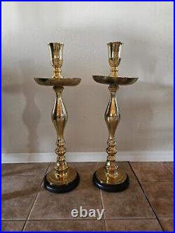 Vtg Moroccan Candle Holder Etched Brass Pillar Floor Altar Candlestick Pair 31