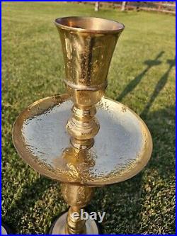 Vtg Moroccan Candle Holder Etched Brass Pillar Floor Altar Candlestick Pair 31