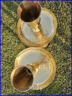 Vtg Moroccan Candle Holder Etched Brass Pillar Floor Altar Candlestick Pair 31