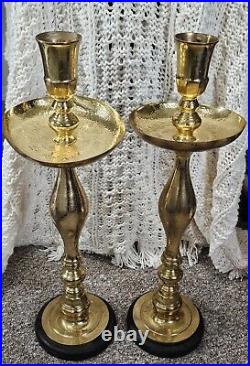 Vtg Moroccan Candle Holder Etched Brass Pillar Floor Altar Candlestick Pair 31