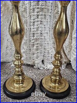 Vtg Moroccan Candle Holder Etched Brass Pillar Floor Altar Candlestick Pair 31