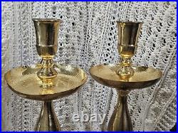 Vtg Moroccan Candle Holder Etched Brass Pillar Floor Altar Candlestick Pair 31