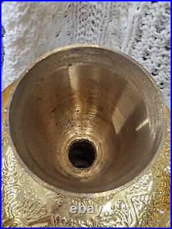 Vtg Moroccan Candle Holder Etched Brass Pillar Floor Altar Candlestick Pair 31