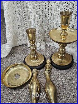 Vtg Moroccan Candle Holder Etched Brass Pillar Floor Altar Candlestick Pair 31